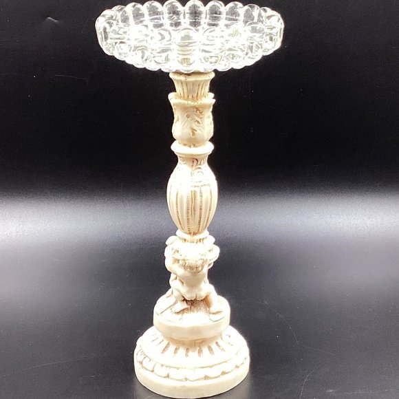Vtg Mid Century Hollywood Regency Novelty Resin Cherub 10" Glass Ashtray Stand - Picture 14 of 16